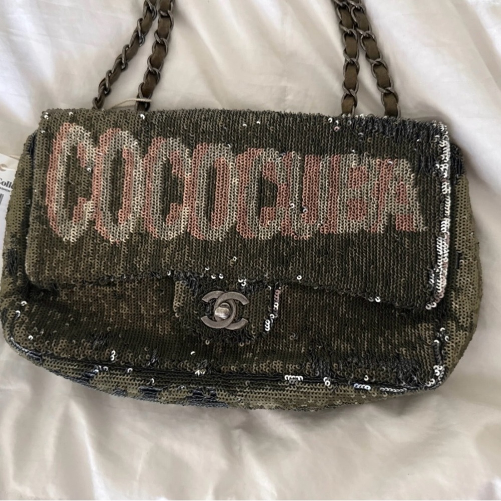 Chanel Green Sequin Shoulder Bag